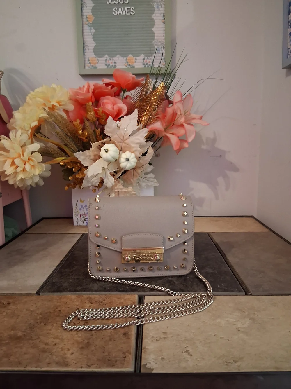 Furla Gray Studded Metropolis Mini